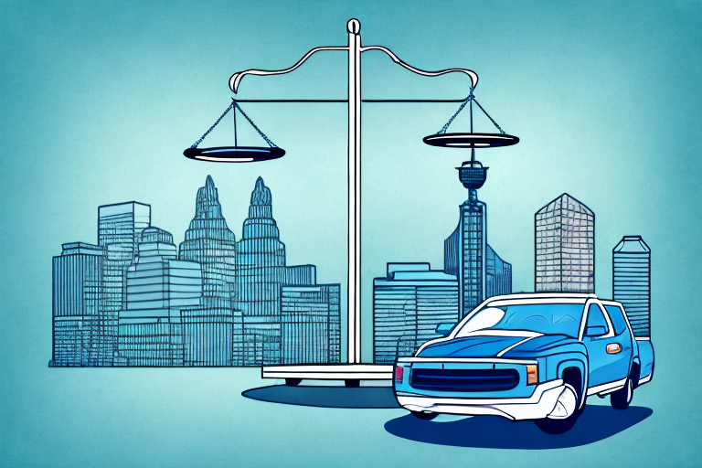 A symbolic justice scale balanced on a car hood