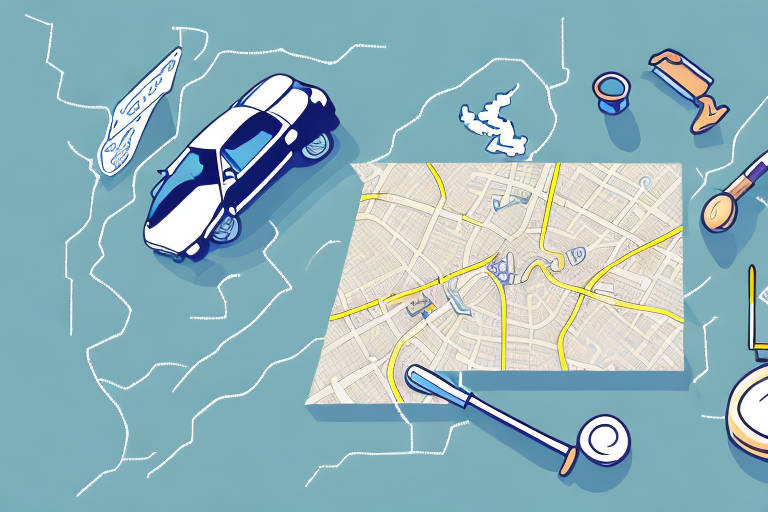 A road map of greenville with a magnifying glass hovering over it