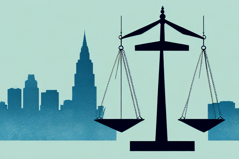 A balanced scale of justice placed prominently in the foreground