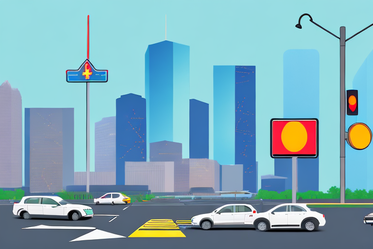 A busy houston cityscape with crosswalks