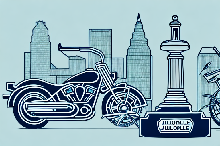 A motorcycle near a gavel and scales of justice