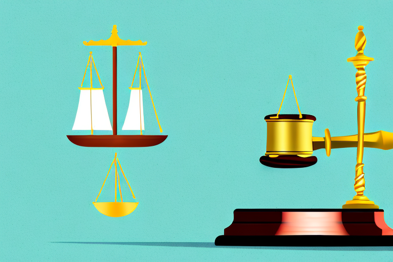 A damaged boat with a judge's gavel and a set of legal scales floating nearby