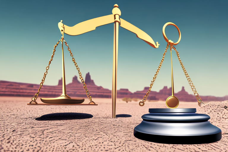 A symbolic balance scale with a car on one side and a gavel on the other