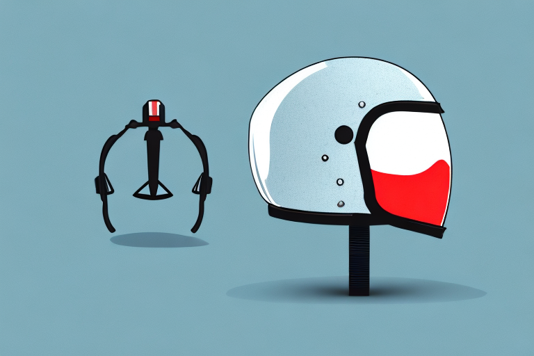 A motorcycle helmet placed next to a gavel