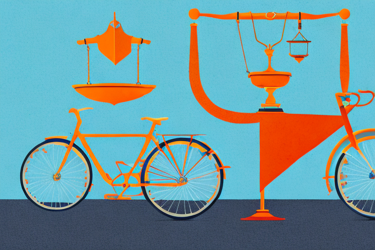 A bicycle lying on a phoenix street with a gavel and a set of scales