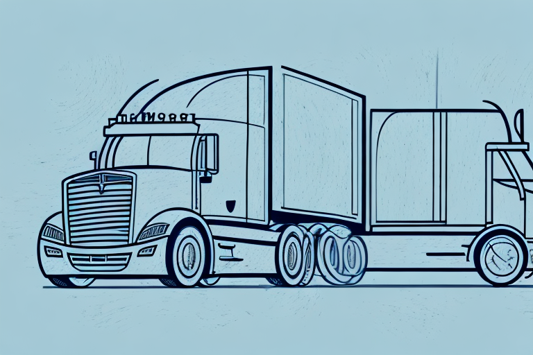 A semi-truck with visible damage next to a gavel and legal scales
