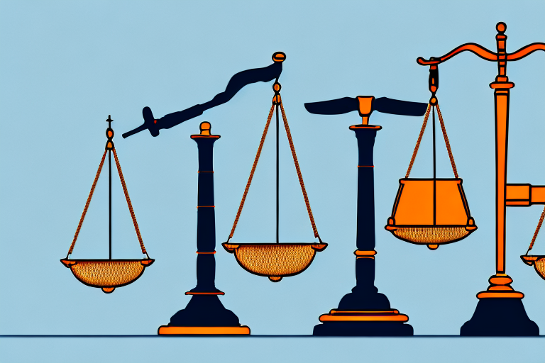 A motorcycle near a gavel and a set of legal scales