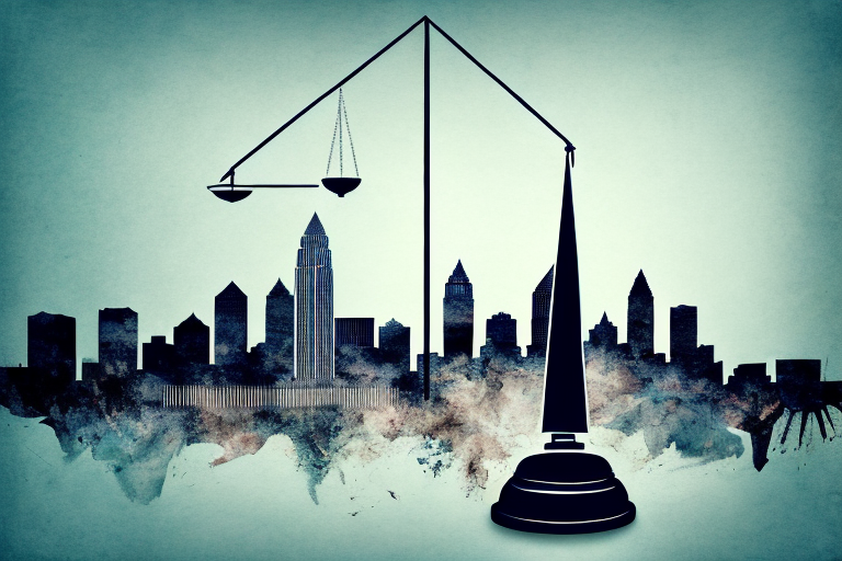 The iconic new orleans skyline with a symbolic balance scale