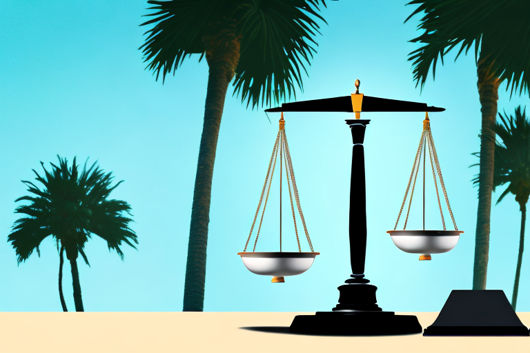 A symbolic balance scale with a car on one side and a gavel on the other