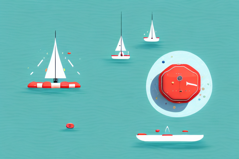 A capsized boat with lifebuoys floating nearby