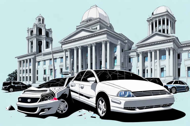 A car accident scene in lakeland with a courthouse in the background