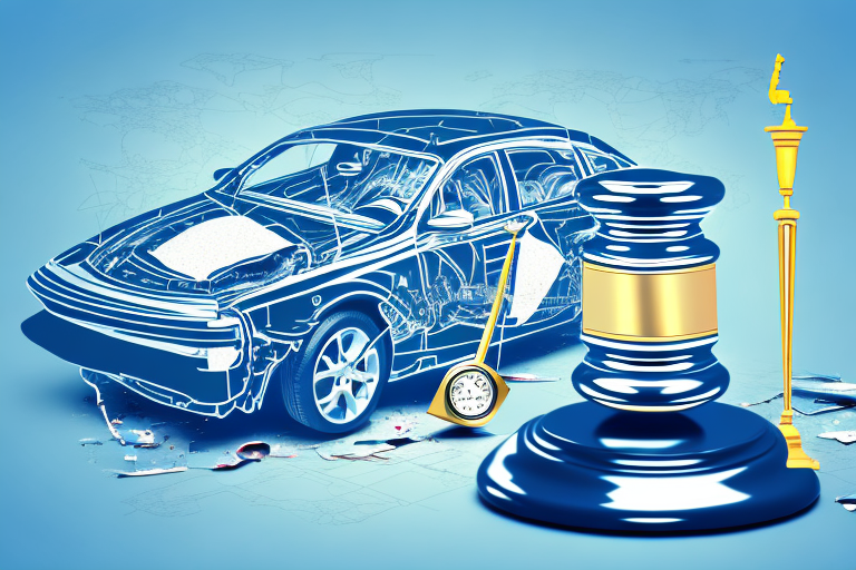 A car accident scene in stockton with visible legal scales symbolizing justice