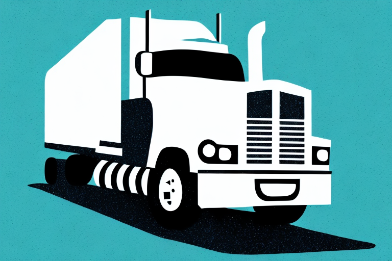 A columbia truck on a road with a justice scale symbol in the background