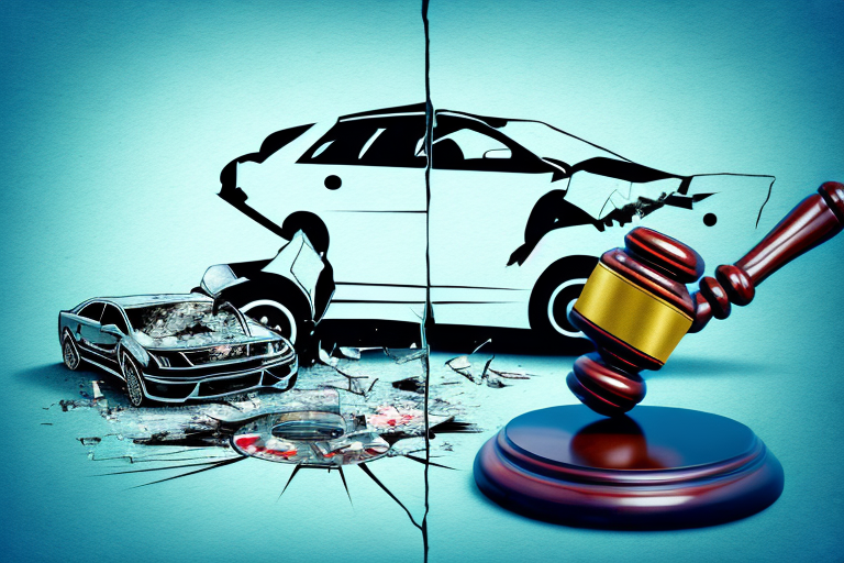 A broken gavel and a car with a shattered windshield
