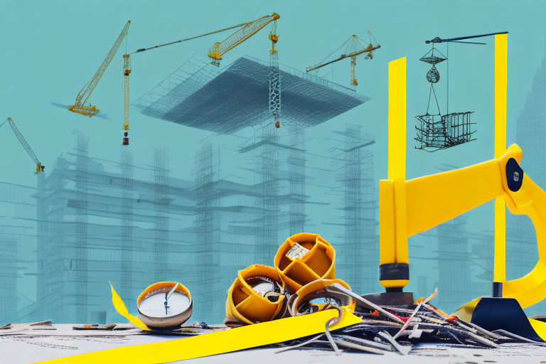 A construction site with a toppled crane