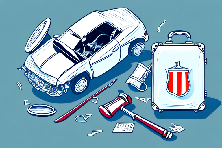 A car accident scene with a briefcase and a gavel nearby
