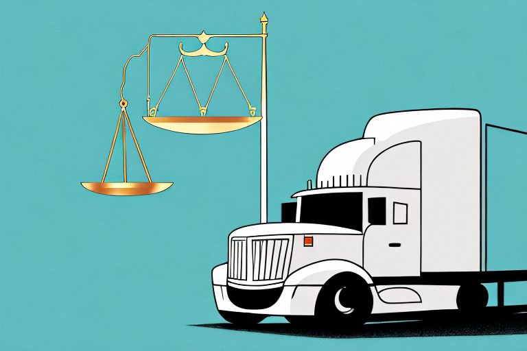 A truck on a florida highway with legal scales of justice symbolically hovering above it
