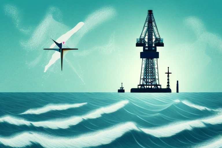 A rough sea with an offshore oil rig in the distance
