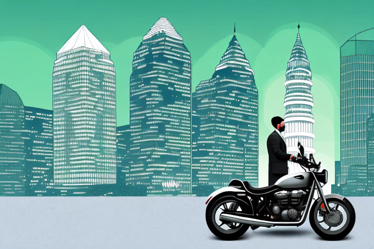 A motorcycle in front of a jacksonville cityscape