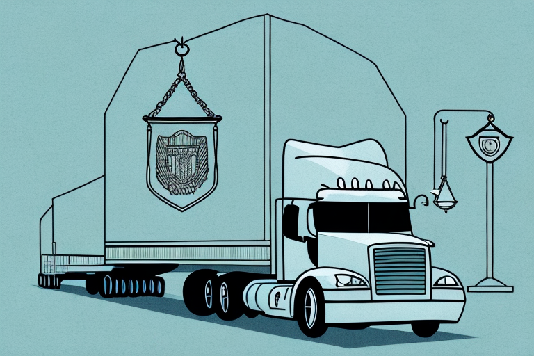 A truck on a new jersey highway with scales of justice hovering above