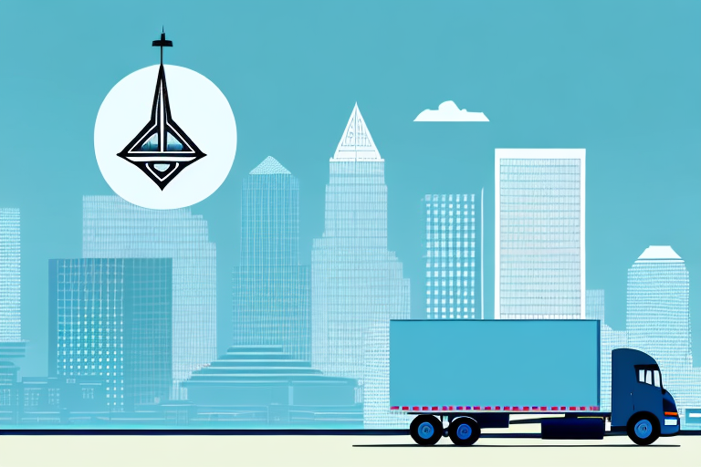 A semi-truck on a tampa cityscape background