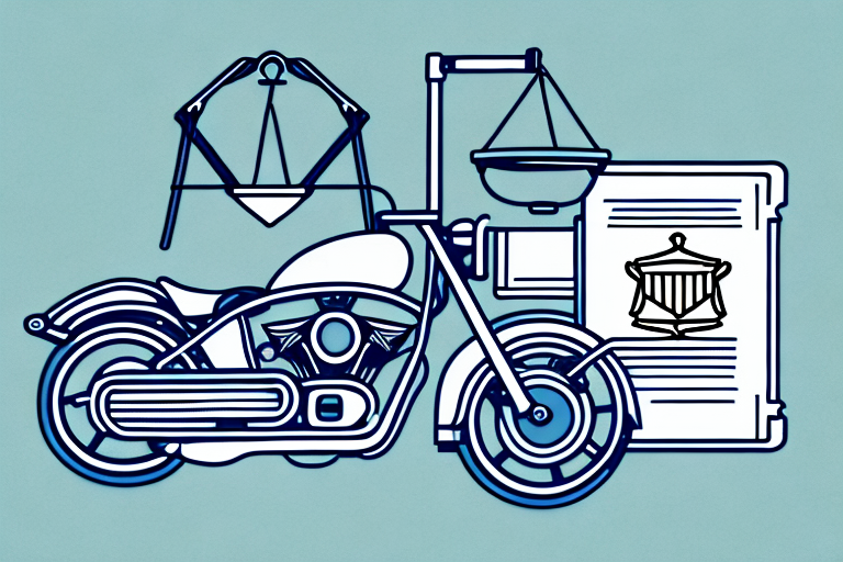 A motorcycle near a gavel and a law book