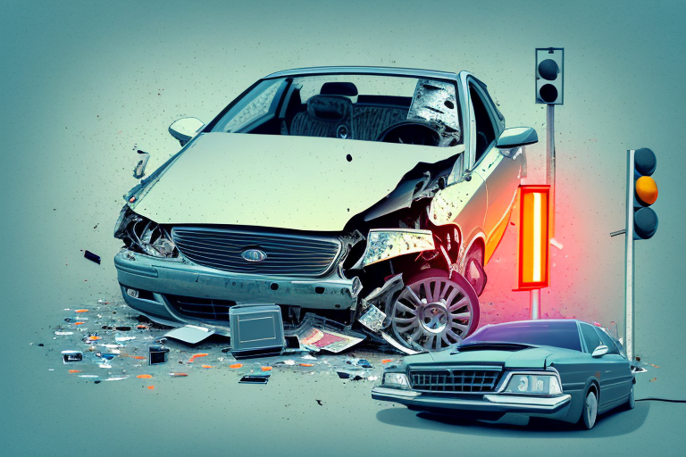 A car accident scene in champaign with a broken traffic light