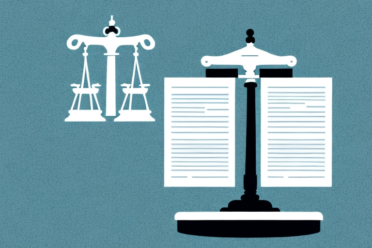 A crosswalk in east meadow with scattered legal documents and a balance scale symbolizing justice