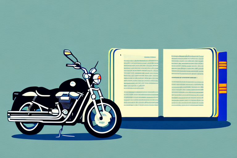 A motorcycle leaning against a law book