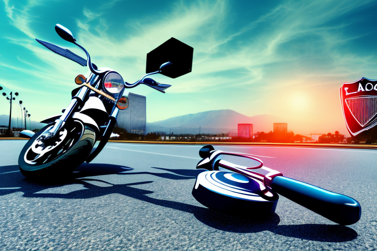 A motorcycle tipped over near a gavel