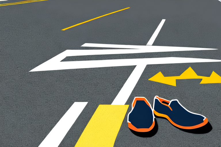 A pair of empty shoes next to a crosswalk
