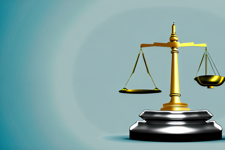 A truck on a tustin city backdrop with a balanced scale symbolizing justice and a gavel