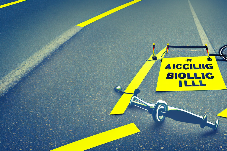 A bicycle lying on its side on a road