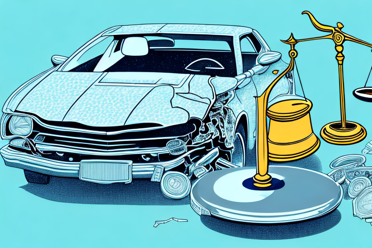 A car accident scene in brookhaven with a gavel and a set of scales symbolizing justice