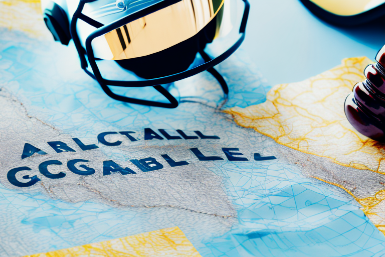 A motorcycle helmet and gavel lying next to each other on a map of carlsbad