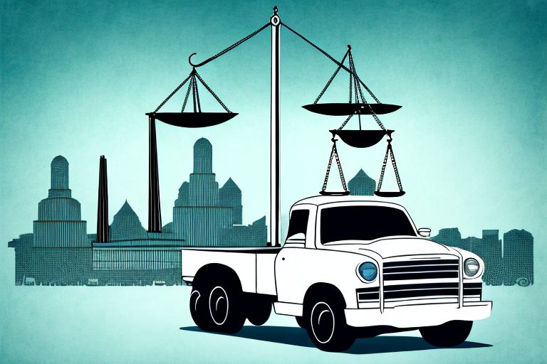 A symbolic scale of justice on top of a truck