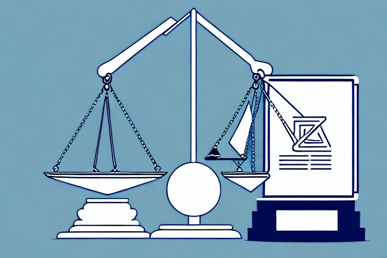 A jackknife truck accident scene with scattered legal documents and a symbolic balance scale