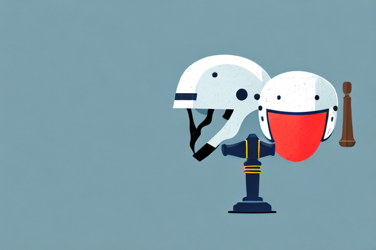 A motorcycle helmet placed beside a gavel