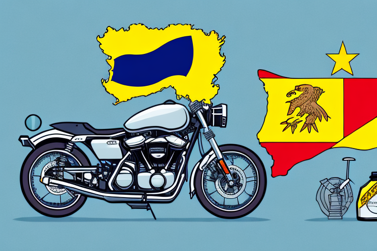 A motorcycle next to a set of scales