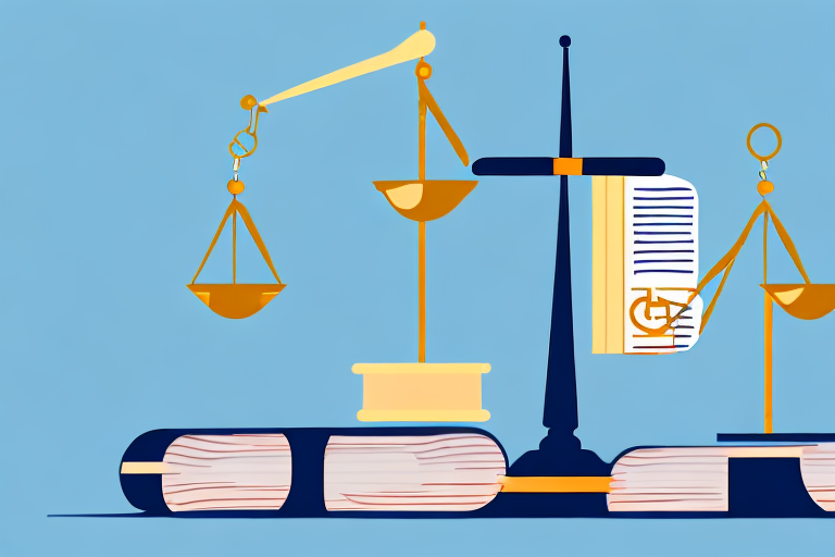 A car accident scene with scattered law books and a balance scale symbolizing justice