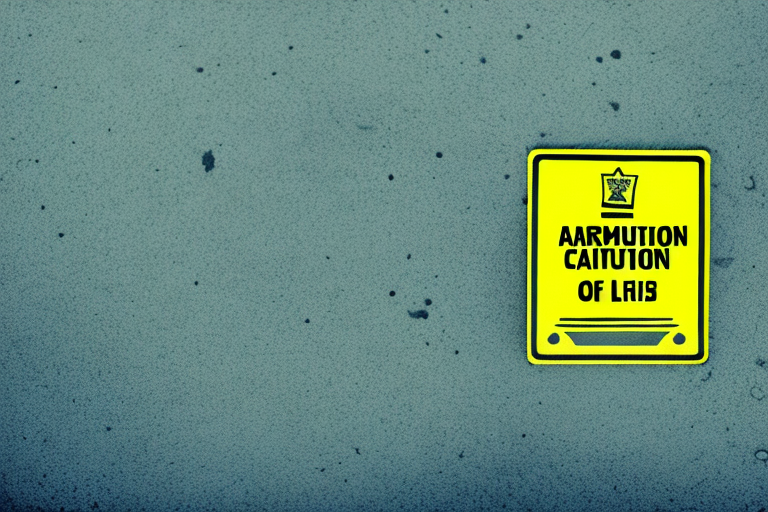 A caution sign next to a puddle on a tiled floor