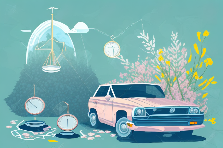 A car accident scene on a hill during springtime
