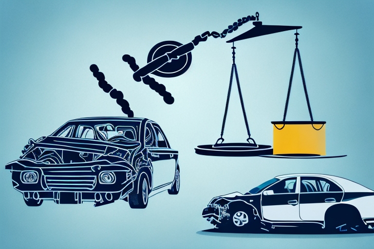 A car accident scene in beaumont with a symbolic justice scale integrated
