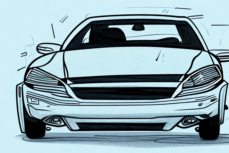 A car with minor dents and scratches parked in front of a courthouse