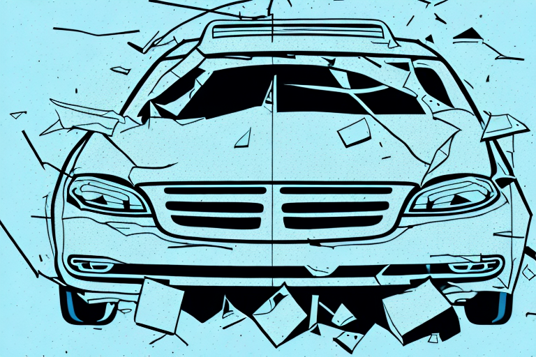A damaged uber car with legal scales in the background