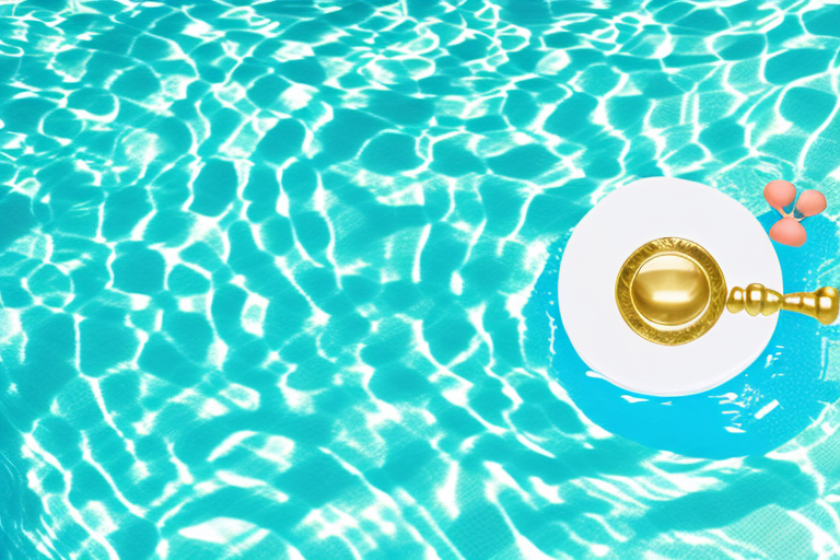 A swimming pool in chicago with a floating life ring and a gavel nearby