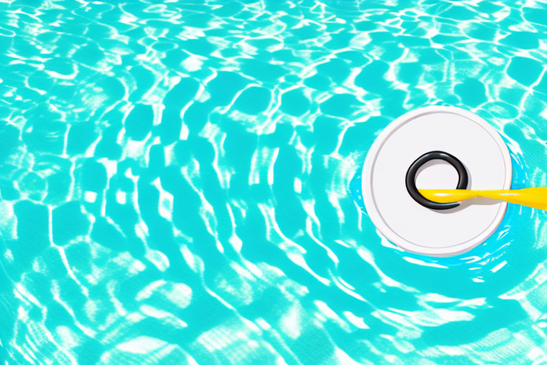A swimming pool in chicago with a floating safety ring and a gavel nearby