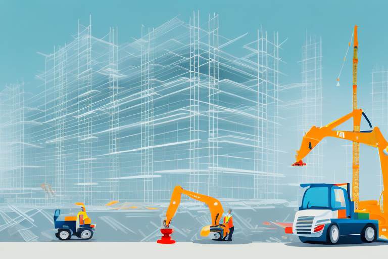 A construction site in panama city with safety barriers and legal scales symbolically integrated into the scene