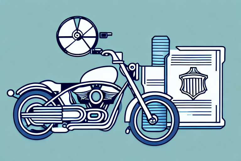 A motorcycle near a gavel and a law book