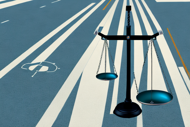 A pedestrian crosswalk in long beach with a symbolic balance scale